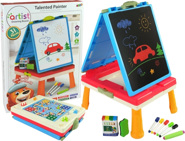 Mesa infantil 3 en 1 Pizarra magnética y de tiza Azul