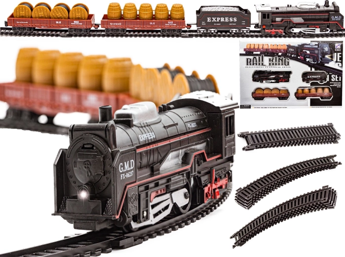 Ferrocarril realista Rail King: locomotora de vapor con luz y 3 vagones de carga