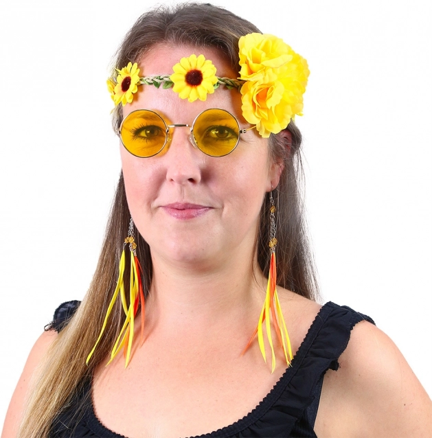Set Hippies amarillo - Diadema, Pendientes y Gafas