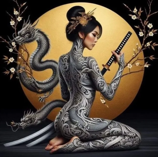 Pintura de diamantes Guerrera asiática 30 × 40 cm