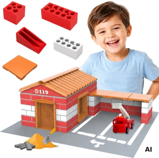 Woopie set de construcción estación de bomberos de ladrillos auténticos (178 piezas)