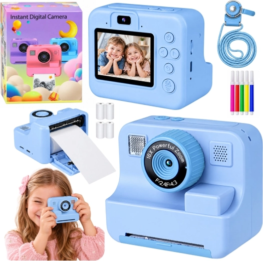 Cámara digital infantil con impresión instantánea azul