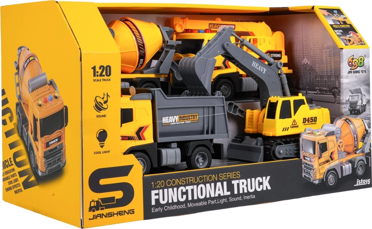 Set de vehículos de construcción con luces y sonidos 1:20 - 4 unidades