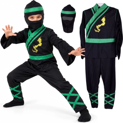 Disfraz infantil de ninja con detalles verdes, talla M
