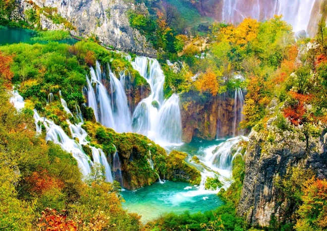 Puzzle ENJOY Cataratas de Plitvice en otoño – 1000 piezas
