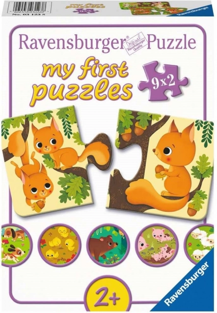 RAVENSBURGER Mis primeros puzles – animalitos y sus crías, 9×2 piezas