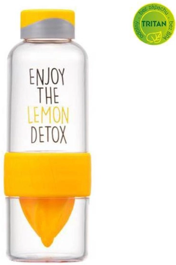 Botella de agua de Tritan con exprimidor 520 ml amarilla