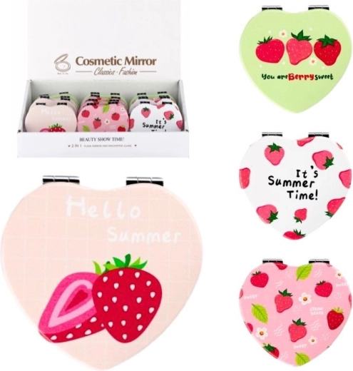 Espejo de bolsillo con forma de corazón y fresas - 1 unidad