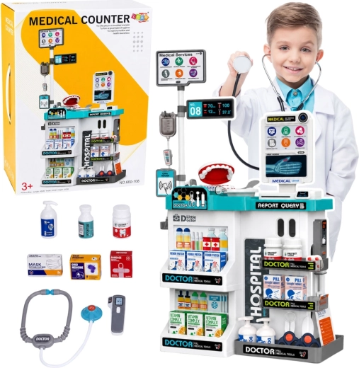 Mesa médica infantil con accesorios (61 piezas), luces y sonidos