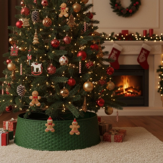 Cubierta verde para la base del árbol de Navidad