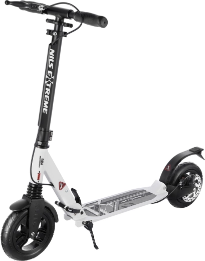 Patinete NILS Extreme HM208T blanco – patinete urbano plegable con suspensión y freno de disco