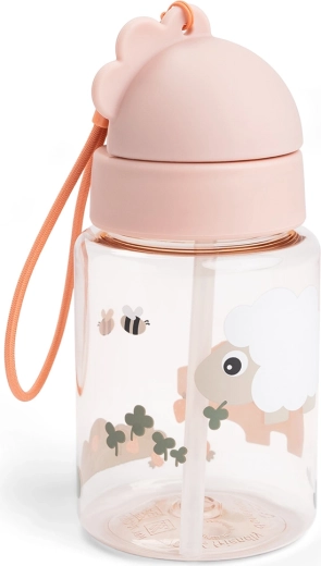 Done by Deer botella infantil con pajita Tiny farm rosa 280 ml