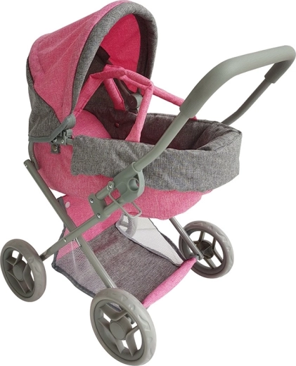 Cochecito profundo para muñecas para niñas: rosa y gris
