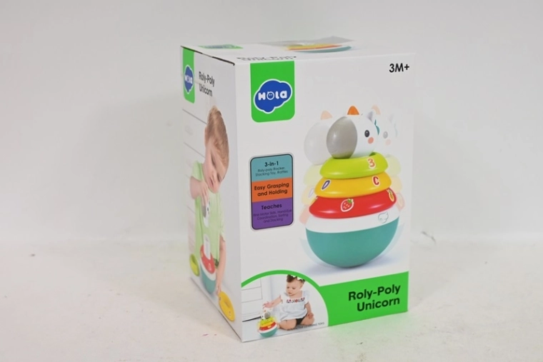 SmilyP unicornio 3 en 1: pirámide, encajable, sonajero y muñeco tentetieso