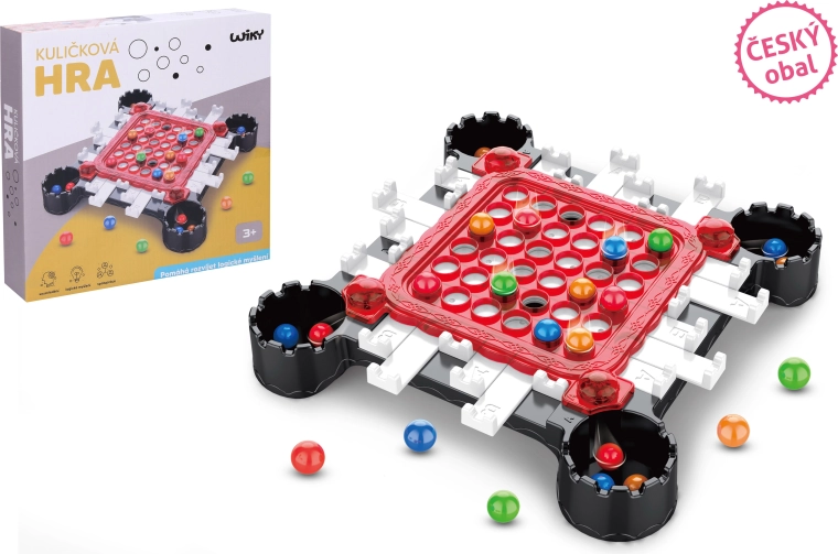 Juego de mesa de canicas con embalaje en checo