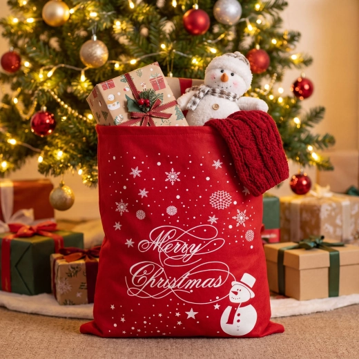 Saco de regalo navideño de fieltro con muñeco de nieve, 48 × 60 cm