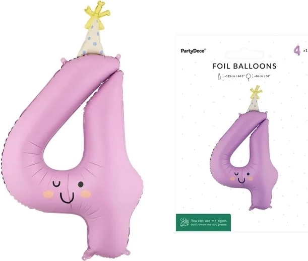 Globo de foil número 4 lavanda con carita