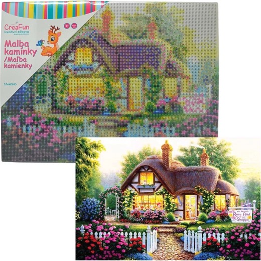 Pintura con diamantes: casita floral 30 × 40 cm