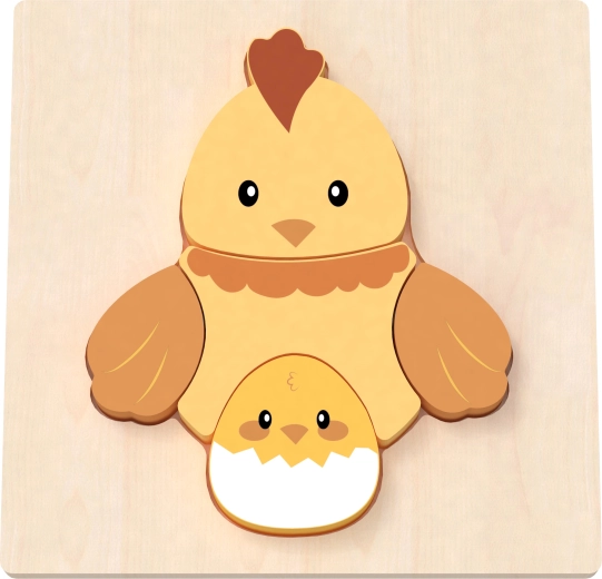 Puzzle de madera hecho a mano gallina y pollito BABU