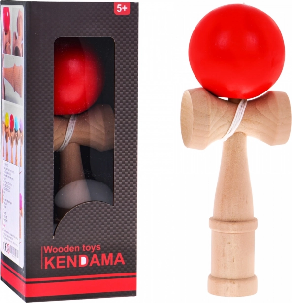 Juguete de madera Kendama con bola roja para niños a partir de 3 años y adultos