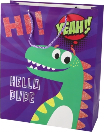 Bolsa de regalo morada con dinosaurio 32 × 26 × 10 cm