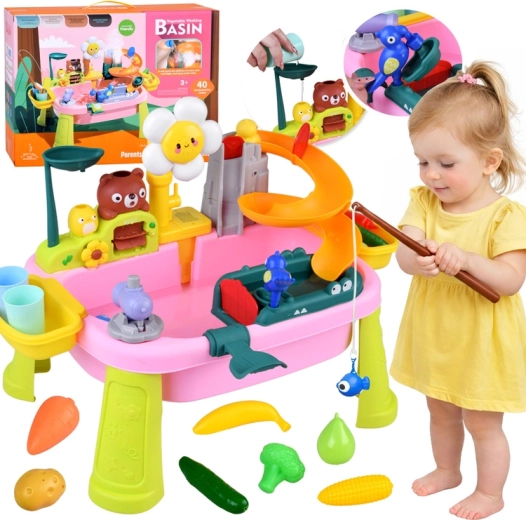 Gran mesa de agua para niños con tobogán y 40 accesorios