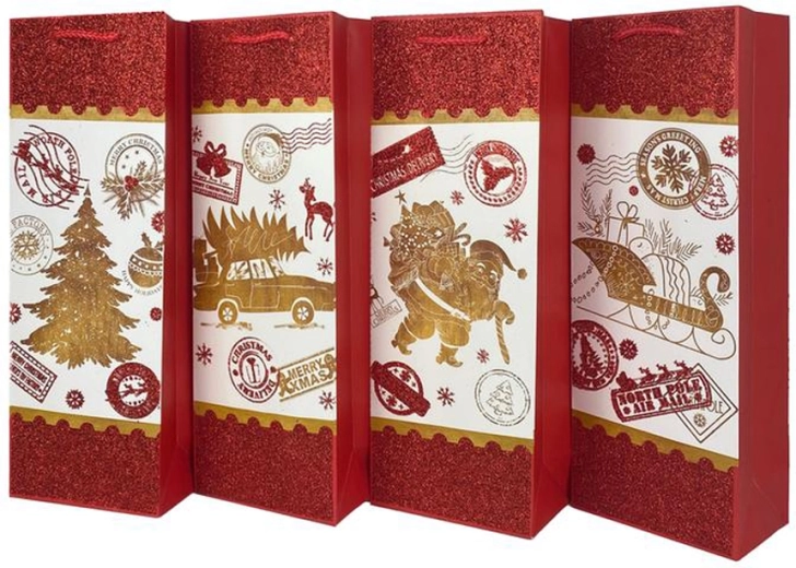 Bolsa de regalo navideña para vino 36 × 12,5 × 8,5 cm (mix de 4 motivos)