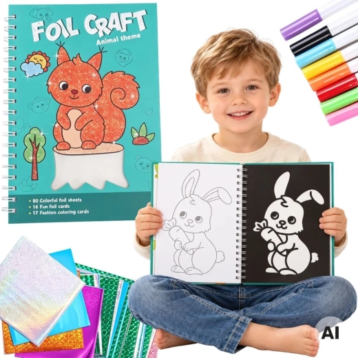 Set creativo Woopie con collage de láminas y dibujos para colorear Mundo de los animales, 121 piezas