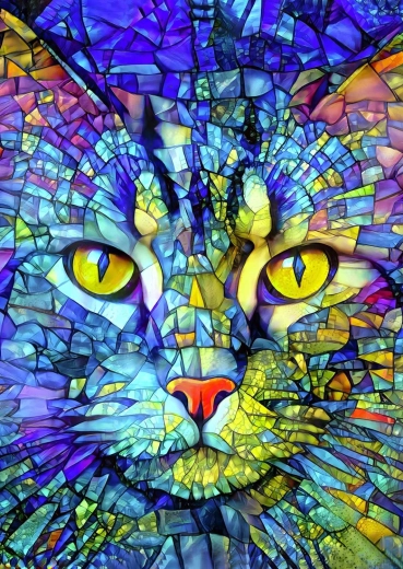 Disfruta del puzle Fiona, gata de vitral de 1000 piezas