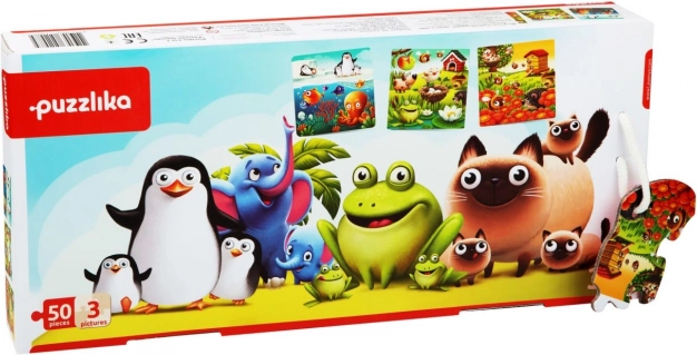 Puzzlika animales favoritos 3 en 1 – rompecabezas infantil 3 imágenes, 50 piezas