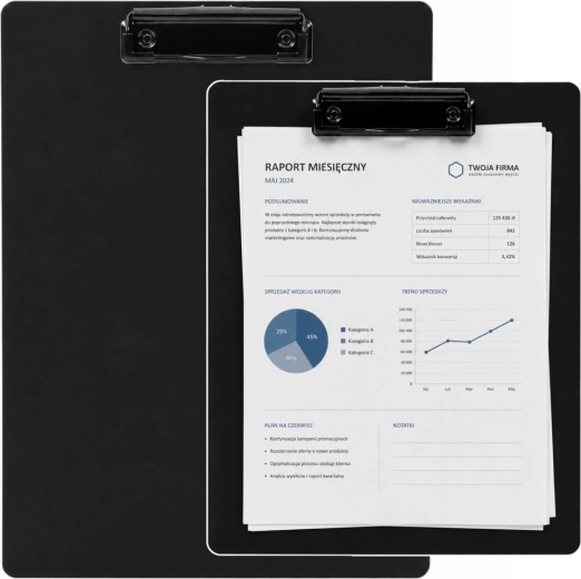 Portapapeles negro con pinza para documentos A4 32 × 22,5 cm