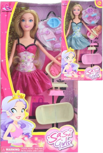 Muñeca mamá moderna con bebé y accesorios 30 cm - 1 set