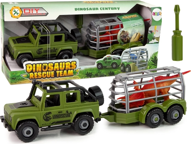 Coche todoterreno con remolque y dinosaurio DIY – verde