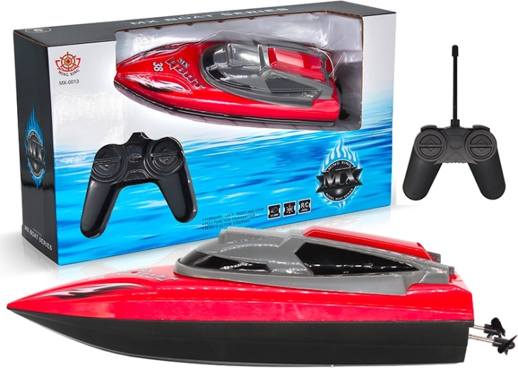 Barco R/C rojo con control de 4 canales