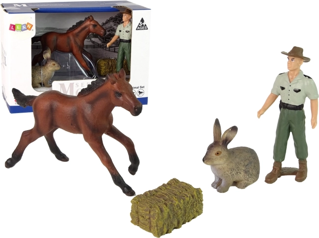 Set de figuras de granja: caballo, conejo y granjero