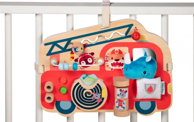 Lilliputiens - panel de madera con actividades Camión de bomberos