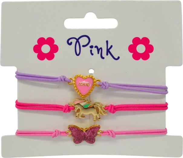 Set de pulseras infantiles (3 piezas) – unicornio, gato y corazón