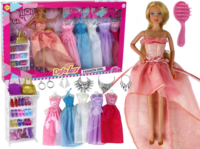 Muñeca con pelo largo rubio y accesorios