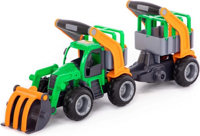 Tractor GripTruck con cargadora y remolque para transportar animales