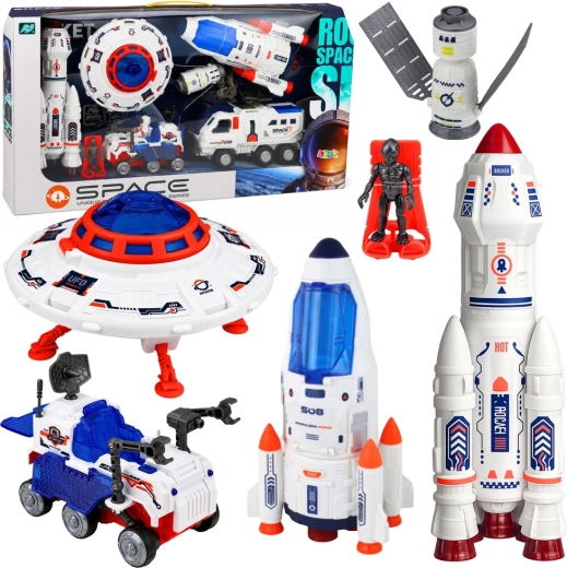 Gran set espacial Space con cohetes, OVNI y vehículo lunar (8 piezas)