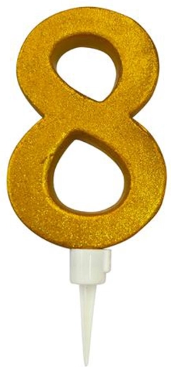 Vela para tarta número 8 dorada 16 cm