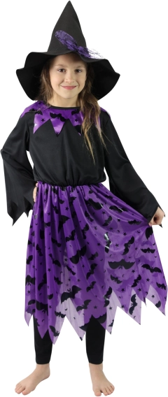 Disfraz infantil de bruja con murciélagos y sombrero – talla S