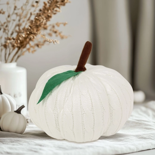 Decoración textil de Halloween con forma de calabaza blanca, 20 cm