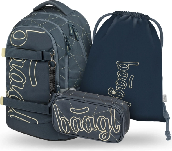 Baagl set 3 Skate Max Wave: mochila escolar, estuche y bolsa GRS