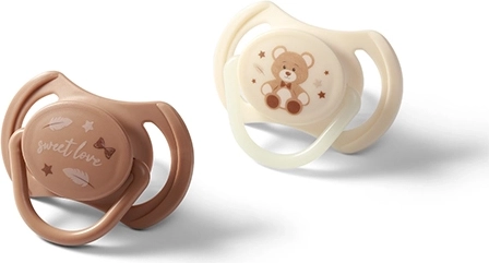 BabyOno chupetes de silicona simétricos 0–6 m, set de 2 uds (diurno y luminoso)
