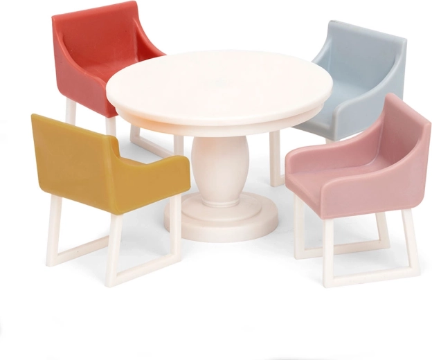 Set de comedor para casa de muñecas Lundby Basic: mesa redonda y 4 sillas