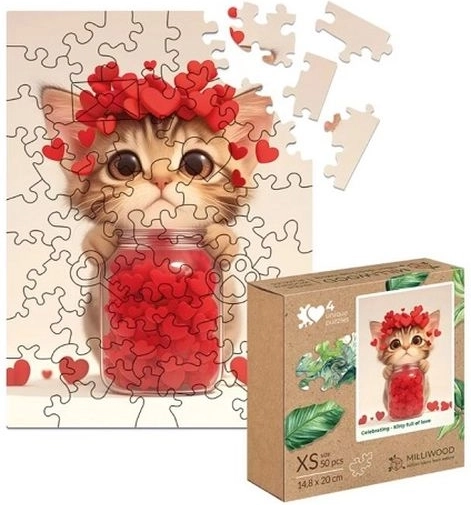 Puzle de madera XS Gatito lleno de amor, 50 piezas