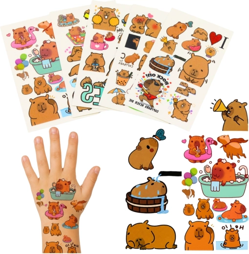 Set de tatuajes temporales lavables para niños capibara (10 láminas)