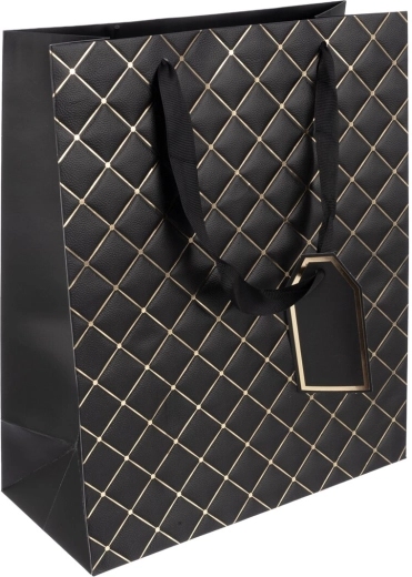 Bolsa de papel para regalo Quilt negra 26 × 12 × 32 cm