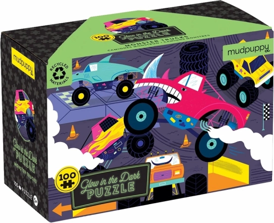 Puzzle Monster Trucks que brilla en la oscuridad de Mudpuppy - 100 piezas